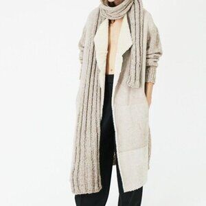 Liven Size 14 Long Lamb Leather and Wool Shearling Long Coat Detachable Scarf